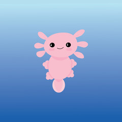 vector illustration with gradient background. Axolotl cartoon art