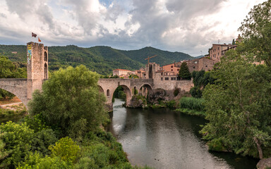 Fototapeta na wymiar Besalu, the medieval town and the old bridge in Catalonia Spain