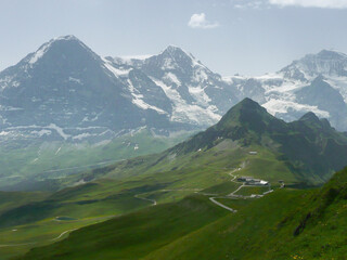 Picturesque and beautiful scenery in the European Alpeus. Valley in the Swiss Alps.