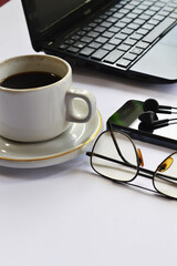 Black coffee in white cup