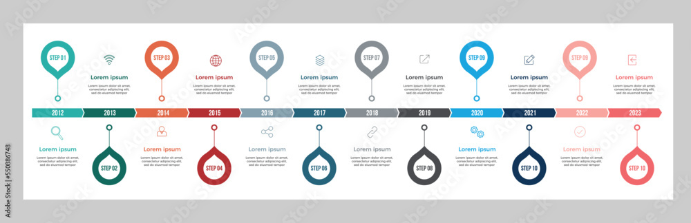 Wall mural timeline business infographic template with 12 options. colorful diagram, vector abstract element ti