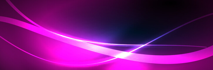 Fototapeta premium Blue neon glowing lines, magic energy space light concept, abstract background wallpaper design