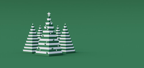 Modern decorated Christmas tree with ornaments on green background 3d render 3d illustration
