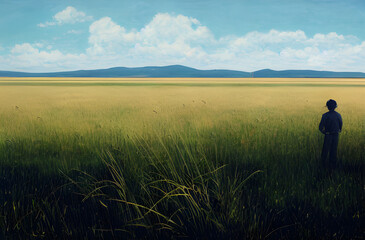 Fototapeta na wymiar Beautiful golden pastures stretching to the horizon.
