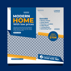 Modern home property square banner social media post template design