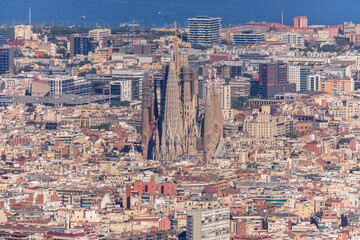 Obraz premium Barcelona, panoramic view of the city in Catalonia Spain, seen from Tibidabo Hill 