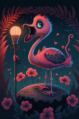 Flamingo at stage, karaoke or stand up comedy 