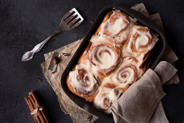 Delicious homemade cinnamon rolls, traditional winter sweets