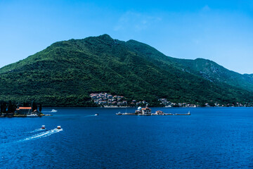 Kotor bay landscape with St. George Island near town Perast, Montenegro.