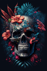 Fusion of skull and tropical nature