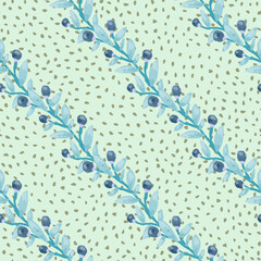 Seamless pattern with berry branches. Hand drawn wild berries floral wallpaper.