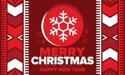 Merry Christmas and Happy New Year. Magic holiday poster with snowflake. Winter celebration event. Christmas party. Congratulation card. Festive design template. Vector illustration