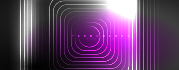 Neon glowing techno lines, hi-tech futuristic abstract background template. Vector illustration for wallpaper, banner, background, leaflet, catalog, cover, flyer