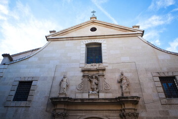 Baroque facade of the Catholic church of San Miguel in Murcia, with sculptures of saints	

