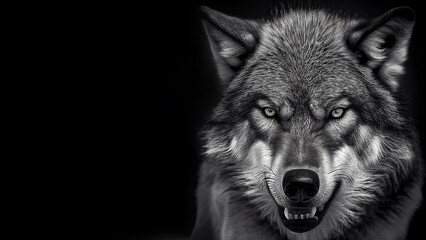 closeup of a gray wolf, danger, hunter, saxony, space for text, german, predator, gnash teeth, bare one's teeth, wallpaper,generative ai