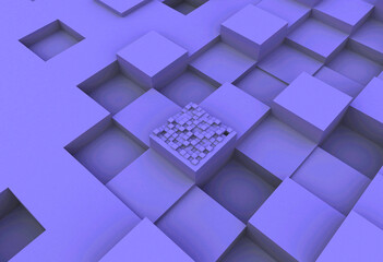 Cubes of irregular heights rendered with 3d animation, cube surface blue