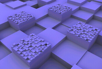 Cubes of irregular heights rendered with 3d animation, cube surface blue