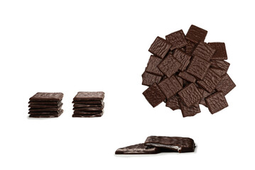 Dark chocolate candies isolated on white background.
