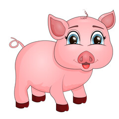Cute cartoon pig isolated on white. Beautiful animal for design. Vector illustration