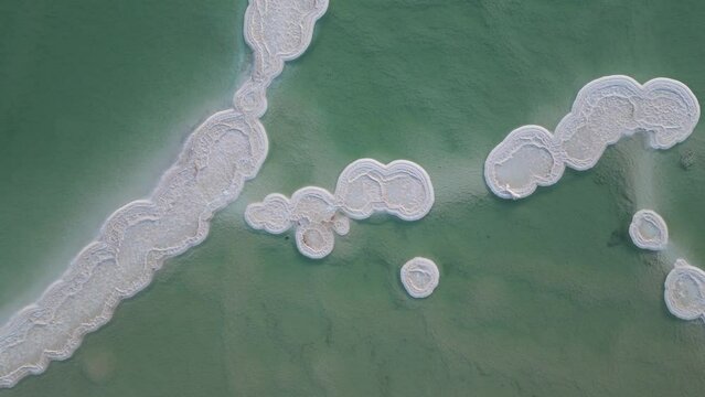 Salt formations in the Dead Sea, Ein Bokek, Israel - drone shot