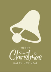Christmas card with bell. Merry Christmas and Happy New Year lettering. Vector illustration