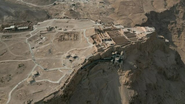 Aerial footage of Masada ancient fortification in Israel