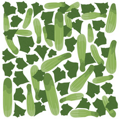 Cucumber print pattern wallpaper design with cucumber leaves for kitchen wallpaper design