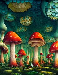 Fantasy mushroom art illustration fairy art mushroom house 
