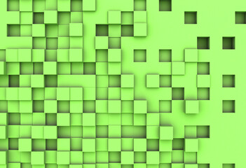 Cubes of irregular heights rendered with 3d animation, cube surface green
