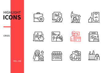 Financial crisis - modern line design style icons set