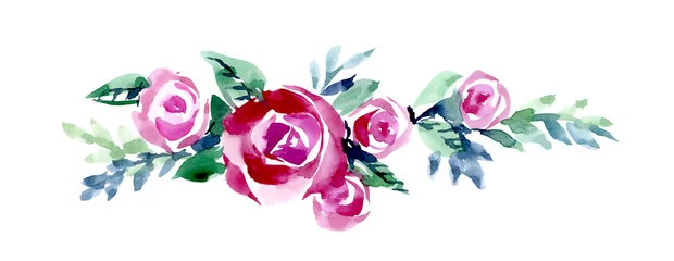 Raamstickers Bloemen Burgundy watercolor roses with leaves on a white background. Hand-drawn watercolor illustration. Abstract flower for the design of invitations, postcards