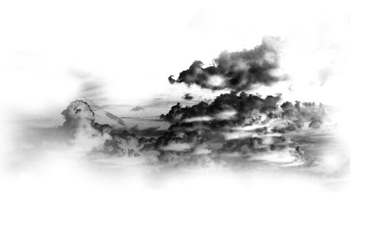 Abstract Black Cloud Or Smoke Swirl Overlay On Transparent Background Pollution. Royalty High-quality Free Stock PNG Image Of Abstract Cloud Overlays On White Background. Black Fog Swirls Fragments