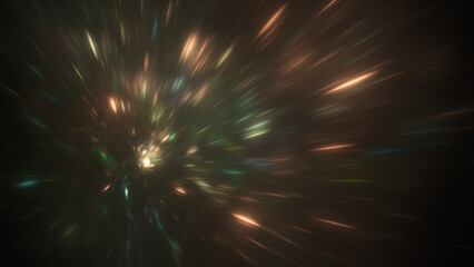 Abstract green and gold sparkles. Fantastic space background. Digital fractal art. 3d rendering.