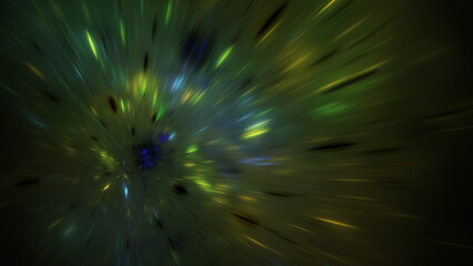 Abstract green lights. Mysterious space background. Digital fractal art. 3d rendering.