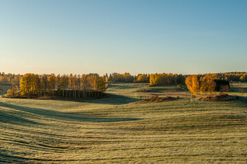 Sunny autumn morning in the countryside of county Östergötland, Sweden