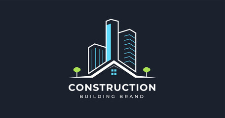 Obraz premium Elegant simple city house building architecture real estate logo template