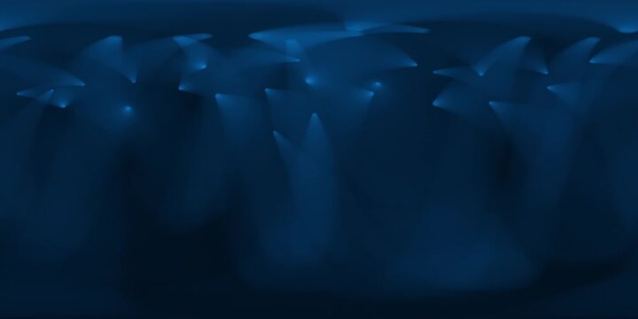 Blue Volumetric Lights Background Animated 360 VR 4K video. Greate footage to use in a 360 VR project background.