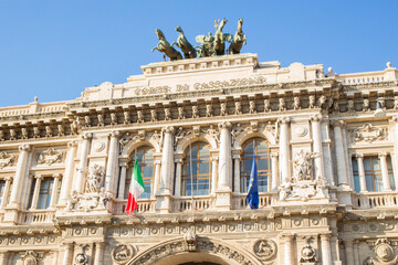 Obraz premium View of the Palace of Justice, also known as Palazzaccio. It's the seat of the italian Supreme Court of Cassation. It's located in the Prati district in Rome, Italy.