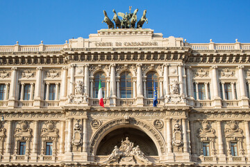 Obraz premium View of the Palace of Justice, also known as Palazzaccio. It's the seat of the italian Supreme Court of Cassation. It's located in the Prati district in Rome, Italy.