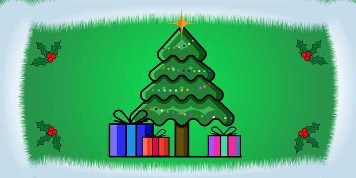 arbol navidad fondo verde con espumillon	
