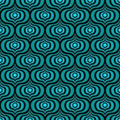 BLACK SEAMLESS VECTOR BACKGROUND IN ART DECO STYLE WITH TURQUOISE ABSTRACT ELEMENTS