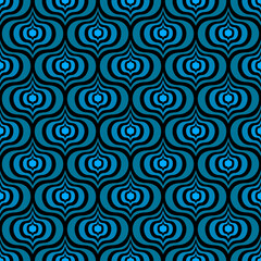 BLACK SEAMLESS ART DECO VECTOR BACKGROUND WITH LIGHT BLUE ABSTRACT ELEMENTS