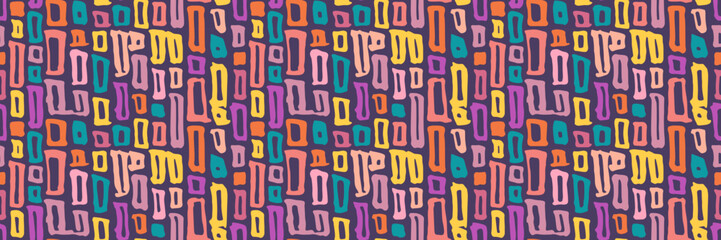 Grunge doodles pattern. Tribal simple ornament seamless pattern. Grunge ethnic background. Simple doodle pattern. Modern fabric design. 80s or 90s clothes fabric. Contemporary ornaments.