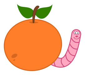 Pink and smiling maggot coming out of a juicy peach or apricot