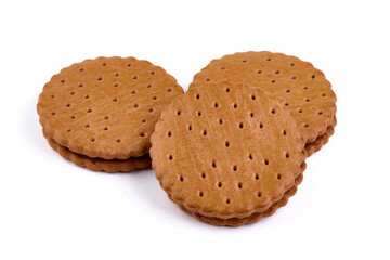 Chocolate cookies, isolated on white background.