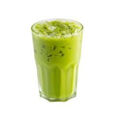Iced green tea in glass isolated on white background with Clipping Path