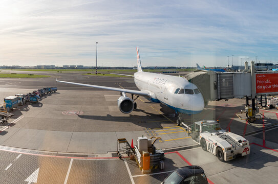 Amsterdam, Netherlands - October 19, 2022: A picture of a Croatia Airlines plane at the Schiphol Airport.