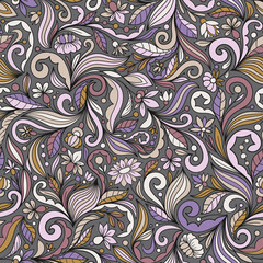 GRAY SEAMLESS VECTOR BACKGROUND WITH A COMPLEX MULTICOLORED FLORAL ORNAMENT