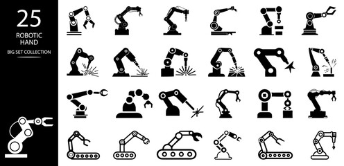 Robotic hand manipulator silhouette symbol icon. Robot limb logo. Robot arm. automation, robot, CNC shape logo.
