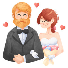 Wedding Couple, Beard Man and Happy Bride